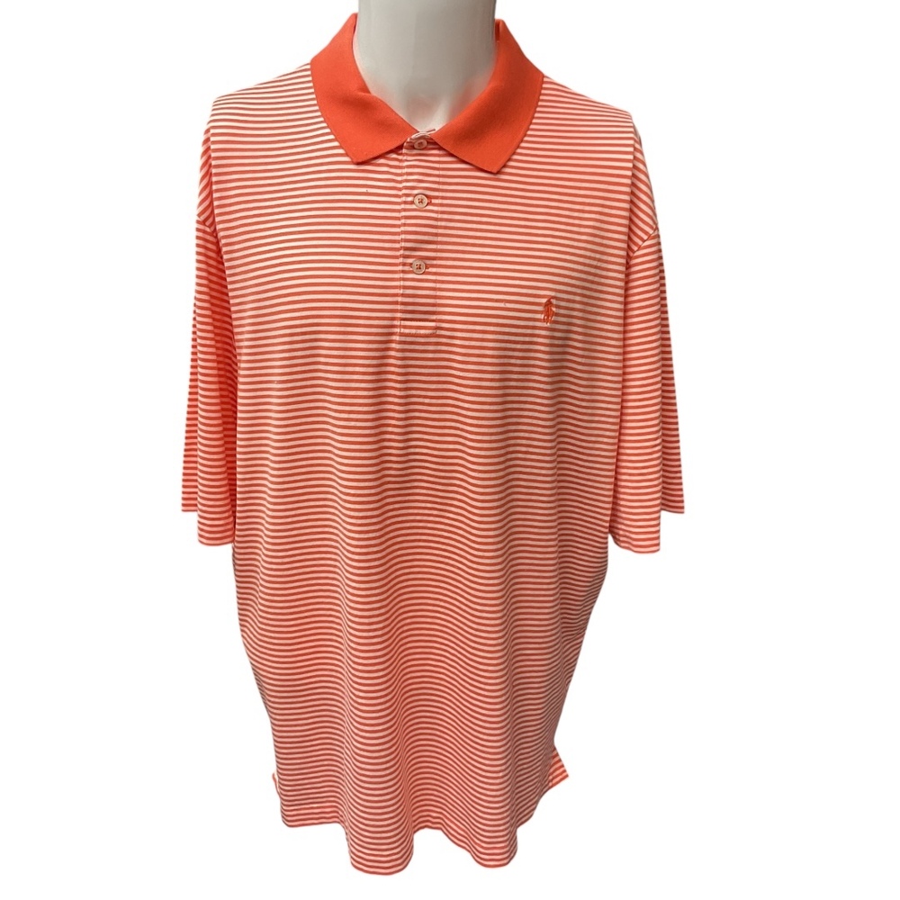 Ralph Lauren Men's Polo Golf Shirt Striped Orange White Short Sleeve Size XL